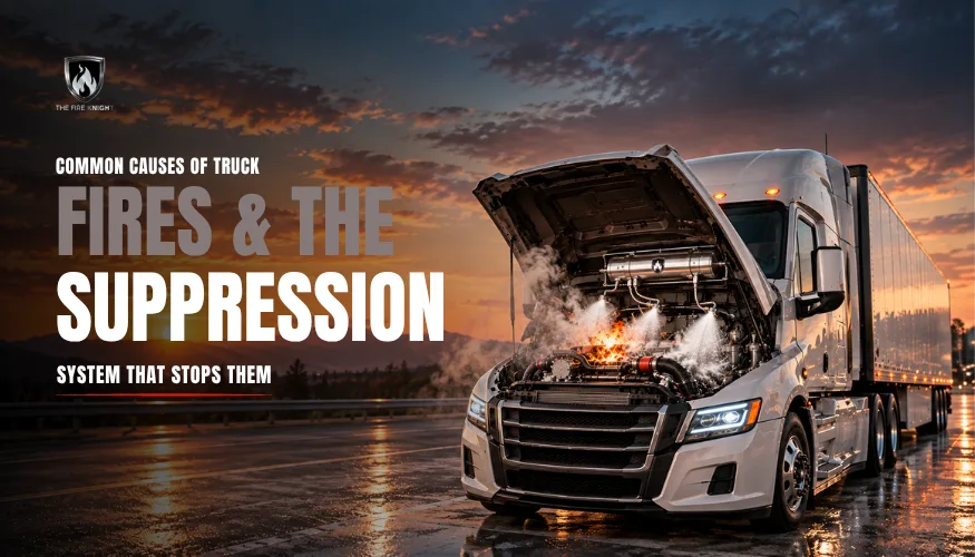 Fire suppression system protecting a truck engine from fire